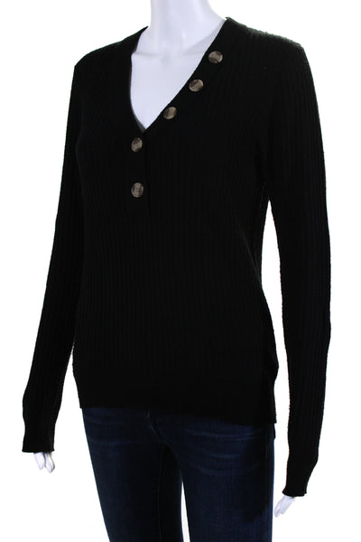 Joie Women's V-Neck Long Sleeves Ribbed Pullover Sweater Black Size S