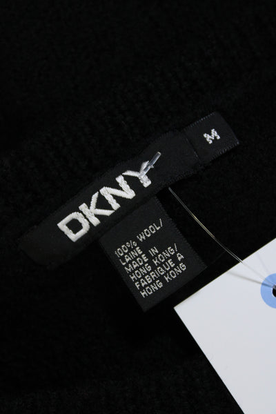 DKNY Women's Round Neck Long Sleeves Distress Pullover Sweater Black Size M