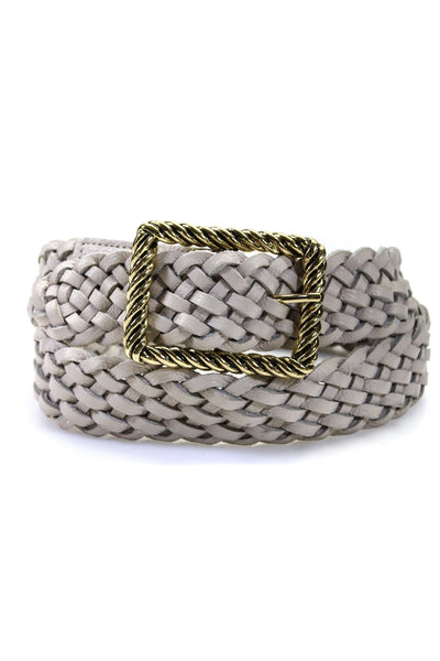 Below The Belt Womens Light Gray Braided Genuine Leather Buckle Belt Size M/L