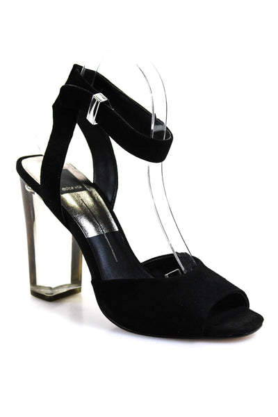 Dolce Vita Women's Open Toe Ankle Buckle Block Heels Suede Sandals Black Size 9