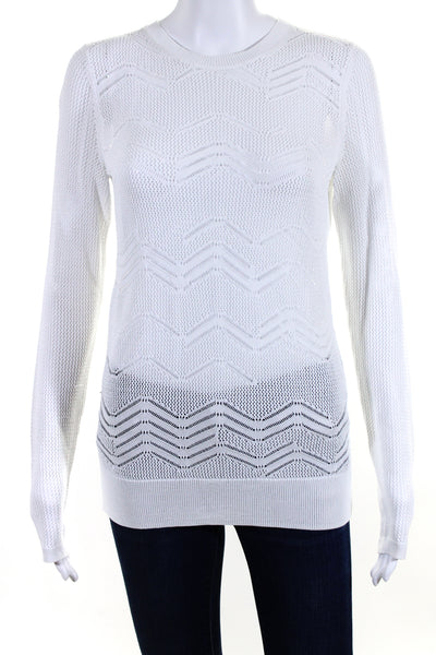 Vince Womens Pointelle Loose Knit Crew Neck Sweater White Size Extra Small