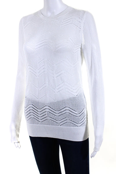 Vince Womens Pointelle Loose Knit Crew Neck Sweater White Size Extra Small