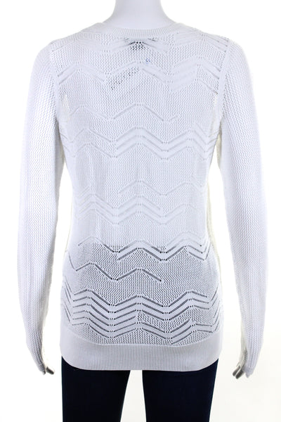 Vince Womens Pointelle Loose Knit Crew Neck Sweater White Size Extra Small