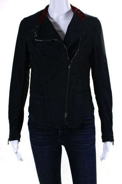 3.1 Phillip Lim Womens Asymmetrical Zip Moto Jacket Navy Blue Size 0