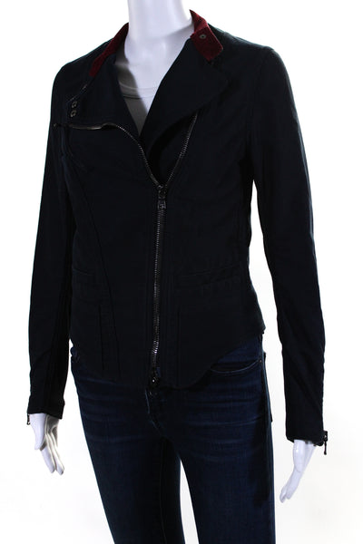 3.1 Phillip Lim Womens Asymmetrical Zip Moto Jacket Navy Blue Size 0