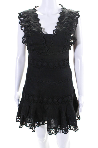 Endless Rose Womens Crochet V Neck A Line Dress Black Cotton Size Extra Small