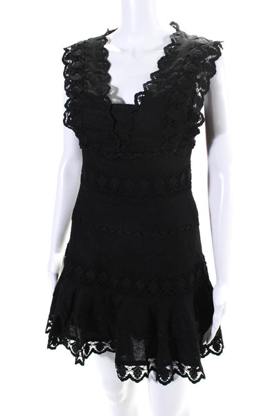 Endless Rose Womens Crochet V Neck A Line Dress Black Cotton Size Extra Small