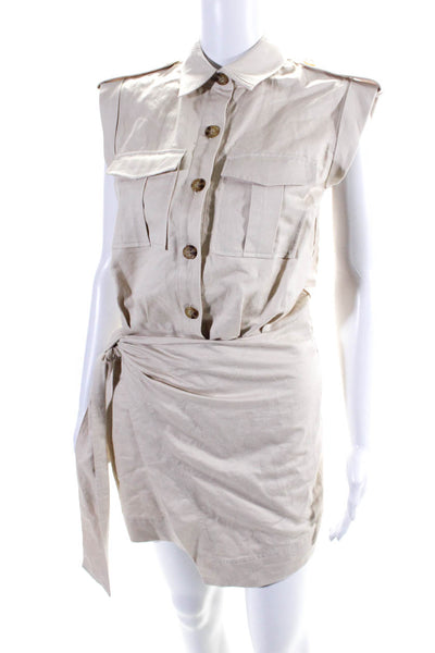 10 Crosby Derek Lam Womens Linen Blend Short Sleeves Wrap Dress Beige Size 0