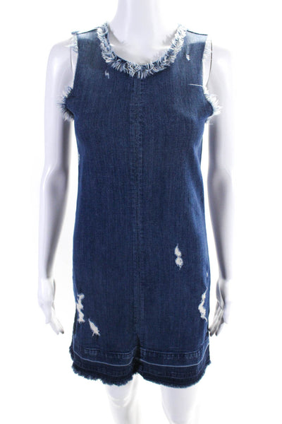 J Brand Womens Denim Sleeveless Raw Hem Reeve Dress Hollow Blue Size Extra Small