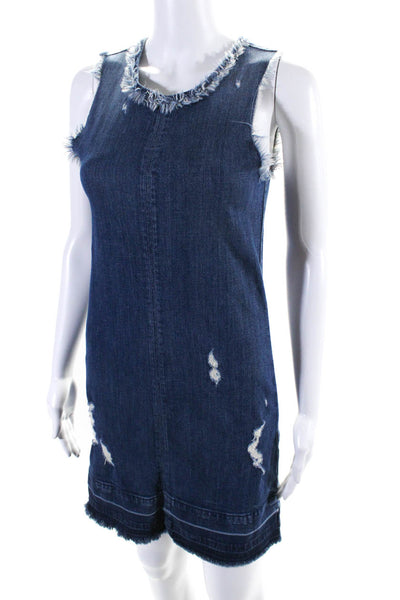 J Brand Womens Denim Sleeveless Raw Hem Reeve Dress Hollow Blue Size Extra Small