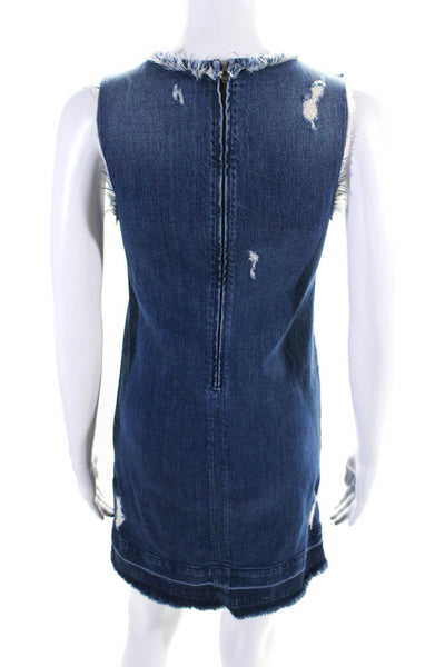 J Brand Womens Denim Sleeveless Raw Hem Reeve Dress Hollow Blue Size Extra Small