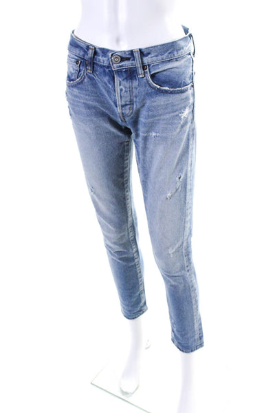 Moussy Womens Mid Rise Button Up Ripped Skinny Leg Jeans Blue Cotton Size 25