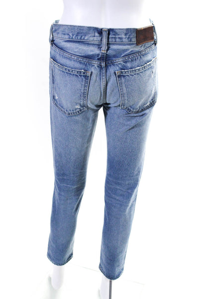 Moussy Womens Mid Rise Button Up Ripped Skinny Leg Jeans Blue Cotton Size 25