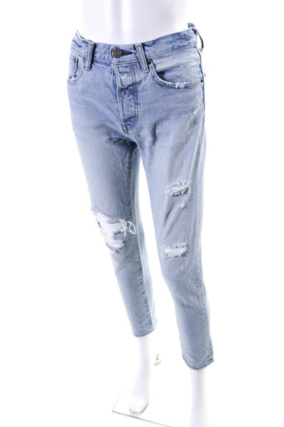 Moussy Womens Ripped Light Wash High Rise Skinny Leg Jeans Blue Cotton Size 25