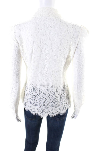 L'Agence Womens Lace Long Sleeves Button Down Blouse White Size Extra Small