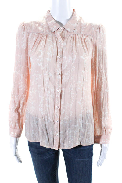 Ba&Sh Womens Floral Print Button Down Long Sleeves Blouse Pink White Size 4