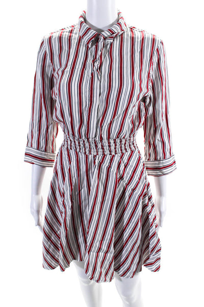 Maje Womens 3/4 Sleeve Striped Mini A Line Shirt Dress Red White Size 3