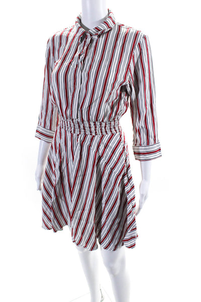 Maje Womens 3/4 Sleeve Striped Mini A Line Shirt Dress Red White Size 3