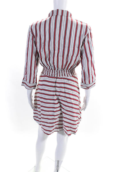 Maje Womens 3/4 Sleeve Striped Mini A Line Shirt Dress Red White Size 3