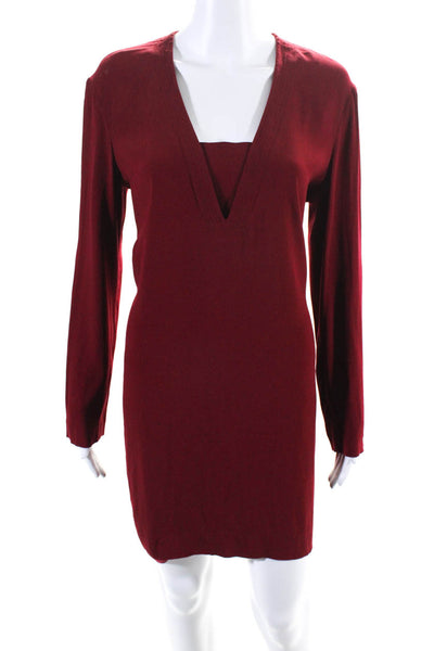 Sandro Womens V Neck Crepe Long Sleeve Shift Dress Red Size 3