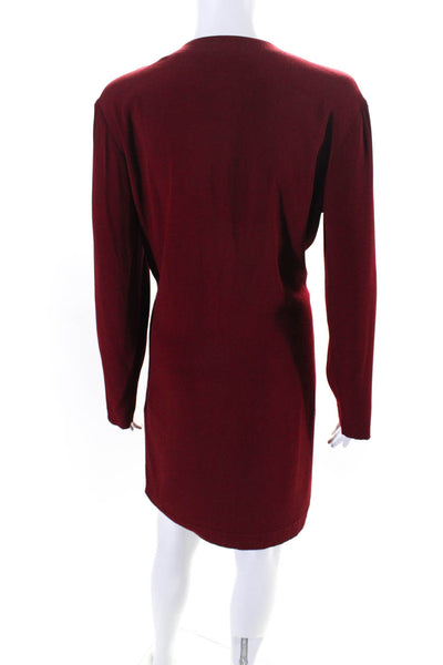 Sandro Womens V Neck Crepe Long Sleeve Shift Dress Red Size 3