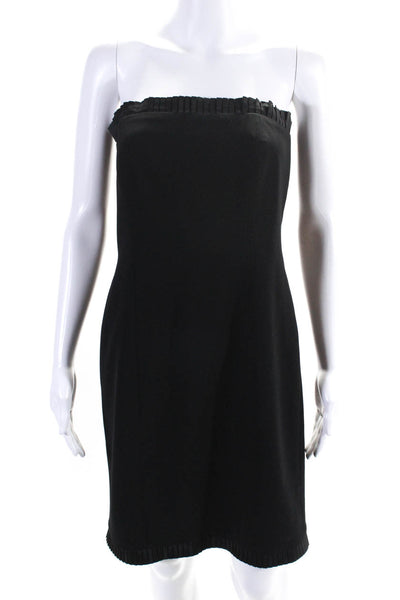 Anne Stanley Womens Back Zip Strapless Pintuck Trim Sheath Dress Black Size 4