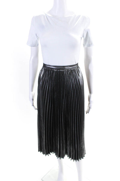 Akris Punto Womens Metallic Elastic Waist Lined Midi Pleated Skirt Gray Size 10