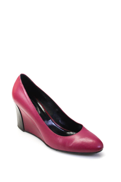 Tods Womens Leather Almond Toe High Wedge Zeppa Gomma Pumps Fuschia Pink Size 10