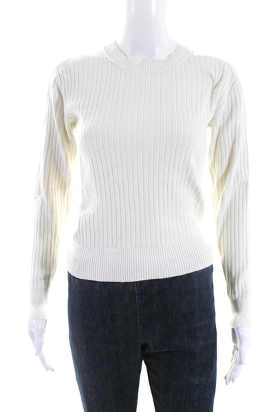 Rag & Bone Womens Long Sleeve Crew Neck Ribbed Sweater White Cotton Size 2XS