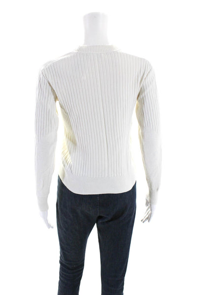 Rag & Bone Womens Long Sleeve Crew Neck Ribbed Sweater White Cotton Size 2XS