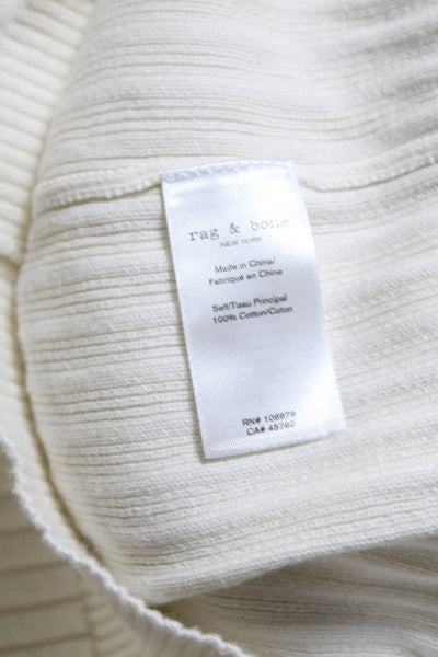 Rag & Bone Womens Long Sleeve Crew Neck Ribbed Sweater White Cotton Size 2XS