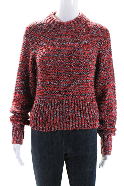 Current/Elliott Womens Long Sleeve Open Knit Crew Neck Sweater Red Blue Size 0