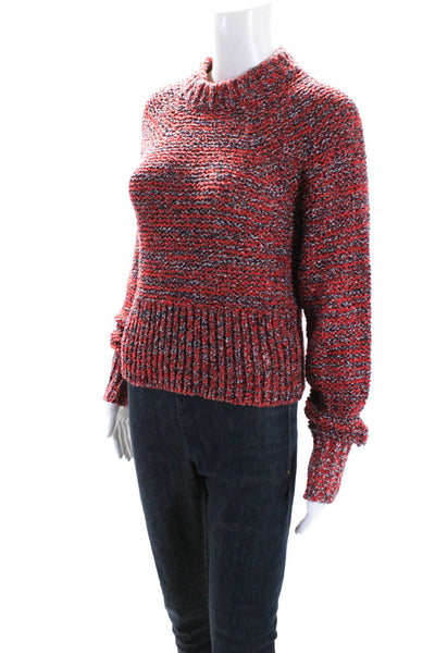 Current/Elliott Womens Long Sleeve Open Knit Crew Neck Sweater Red Blue Size 0