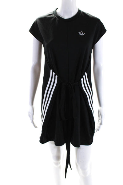 Adidas Womens Back Zip Short Sleeve Crew Neck Tie Front Jumpsuit Black Size XS