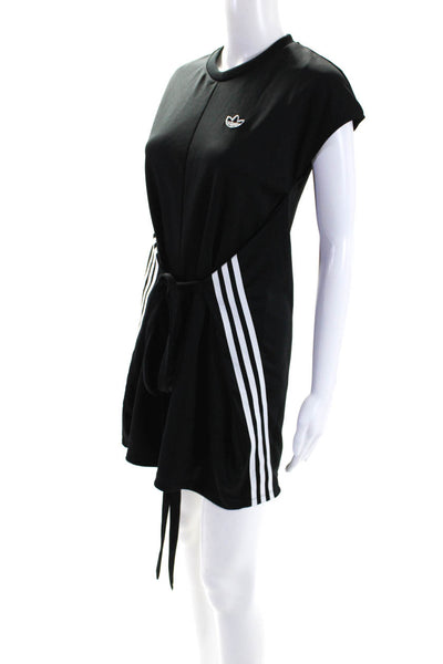 Adidas Womens Back Zip Short Sleeve Crew Neck Tie Front Jumpsuit Black Size XS