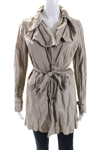 Elie Tahari Womens Long Lightweight Khaki Trench Coat Beige Size Small