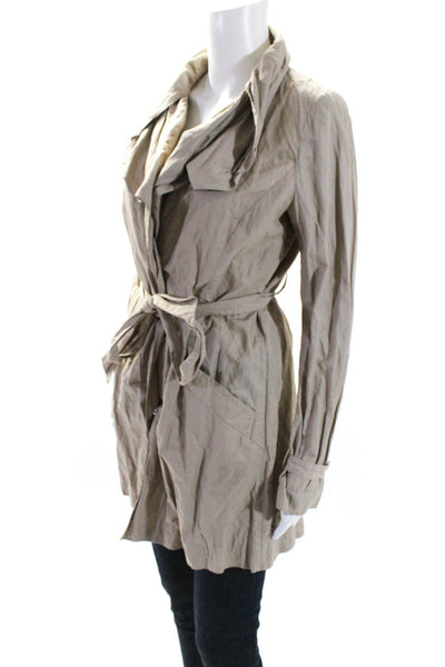 Elie Tahari Womens Long Lightweight Khaki Trench Coat Beige Size Small