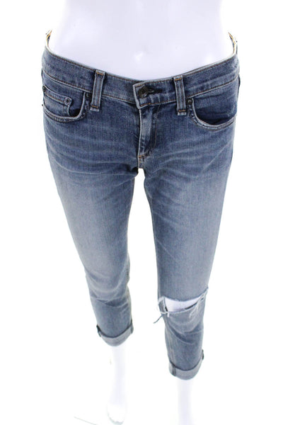 Rag & Bone Womens Cotton Buttoned Cuffed Hem Skinny Jeans Blue Size EUR24