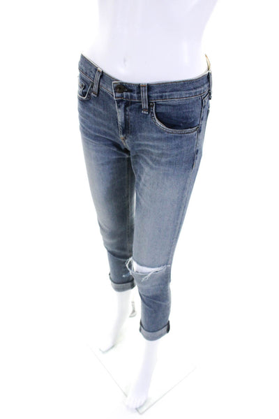 Rag & Bone Womens Cotton Buttoned Cuffed Hem Skinny Jeans Blue Size EUR24