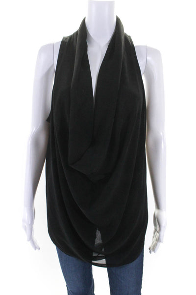 Fate. Womens Cowl Neck Draped Sleeveless Pullover Blouse Top Black Size S