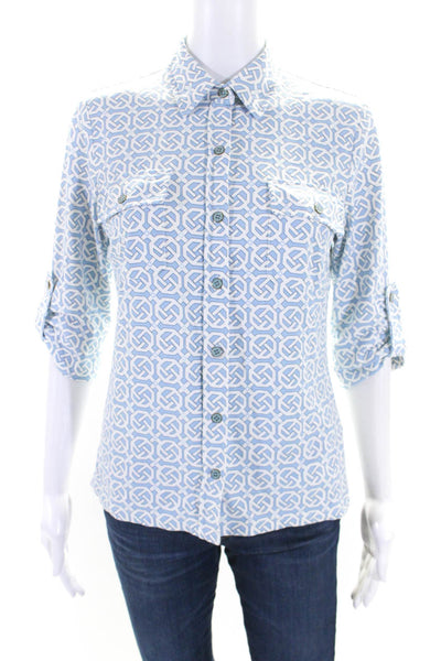 J. Mclaughlin Women's Collared Short Sleeves Button Down Shirt Blue Size S