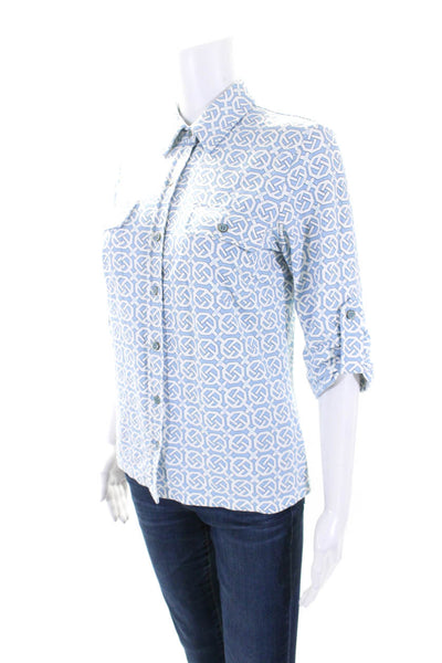 J. Mclaughlin Women's Collared Short Sleeves Button Down Shirt Blue Size S