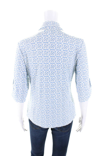 J. Mclaughlin Women's Collared Short Sleeves Button Down Shirt Blue Size S