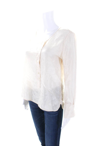 Balenciaga Paris Women's Long Sleeves Button Down Silk Shirt Beige Size 42