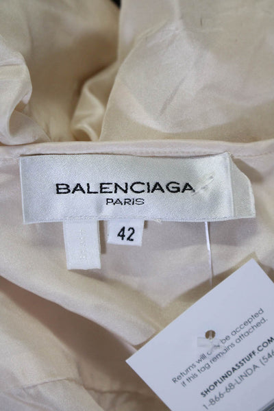 Balenciaga Paris Women's Long Sleeves Button Down Silk Shirt Beige Size 42