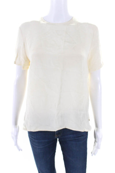 Max Mara Women's Round Neck Short Sleeves Boxy Silk Blouse Beige Size 8