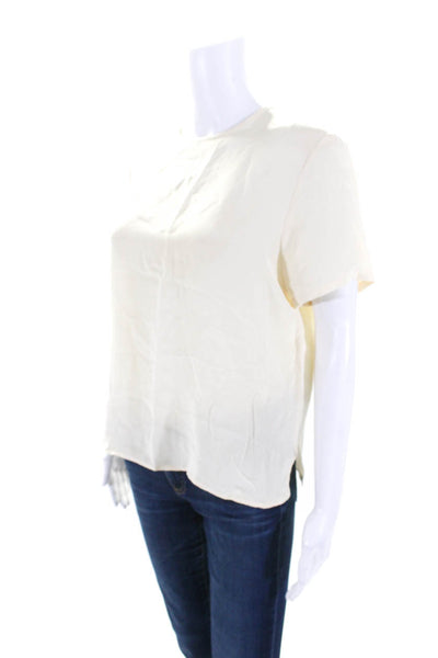 Max Mara Women's Round Neck Short Sleeves Boxy Silk Blouse Beige Size 8