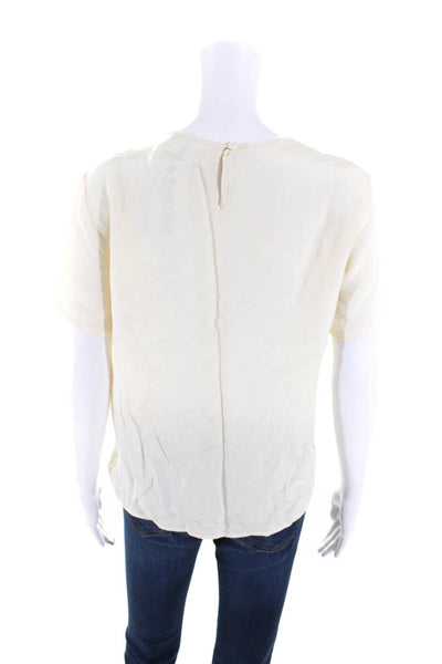 Max Mara Women's Round Neck Short Sleeves Boxy Silk Blouse Beige Size 8