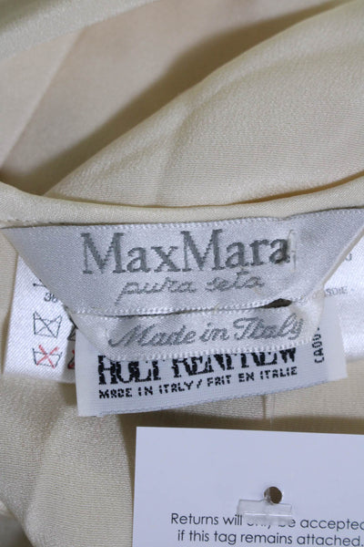 Max Mara Women's Round Neck Short Sleeves Boxy Silk Blouse Beige Size 8