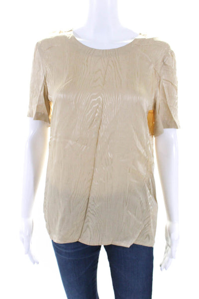 Escada Womens Short Sleeve Wood Grain Jacquard Top Blouse Beige Silk Size IT 34